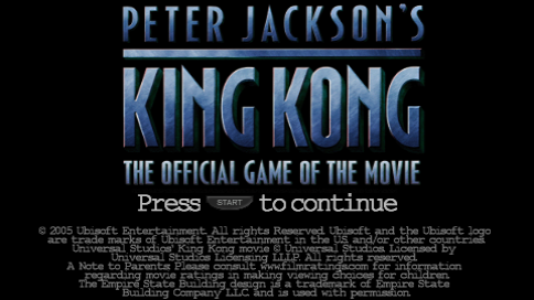 Peter Jackson's King Kong title screen for PSP